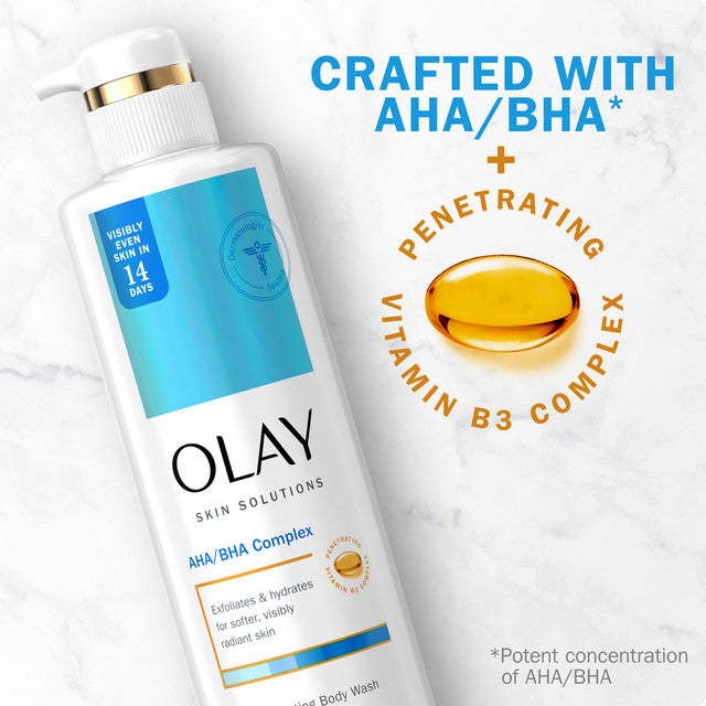 Olay Skin Solutions Women's Body Wash with AHA/BHA Complex, for All Skin Types, 17.9 fl oz